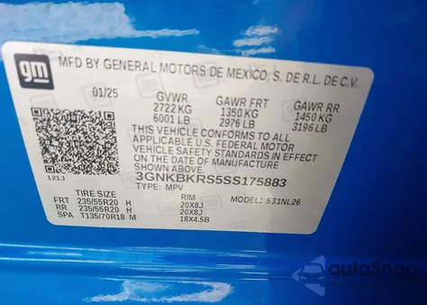 2025 Chevrolet Blazer Awd Rs from USA, damaged, VIN 3GNKBKRS5SS175883